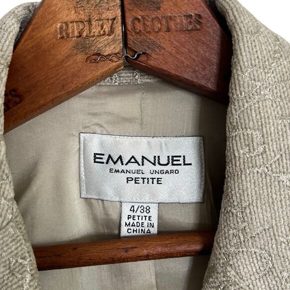 Emanuel Ungaro Emanuel Petite Blazer Jacket Women’s Size 4/38 Beige Textured Bro - Picture 7 of 10
